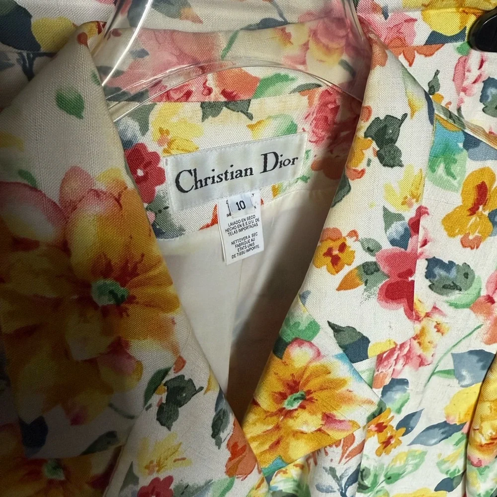 Vintage Christian Dior Floral Print Suit Skirt & Blazer Jacket Size 10 Rare
